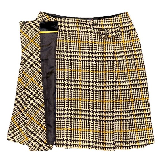 Boden Heritage British Tweed Wrap Skirt 100% Lambswool Navy Yellow White, US 2 - Picture 7 of 11